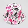 Detailed fabric texture of kids bucket hat featuring heart patterns and text prints - No.8 Black Pink Heart