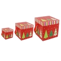 Three-piece red Christmas gift box set with green tree patterns and ribbon handles - LH-2 Red Christmas Tree Set Box