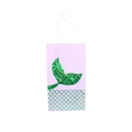 Pink mermaid gift bag with green sequin tail scale pattern and white paper handles - Purple Bag With Green Tail