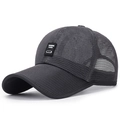 Dark grey breathable mesh trucker hat with curved brim and square logo patch - Adjustable / Dark Gray