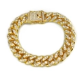 13mm gold plated Cuban link bracelet with iced out cubic zirconia pavé setting - 30cm Gold
