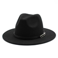 Detail of black wool felt fedora featuring slim leather band and silver metal buckle - M (56-58cm) / Black