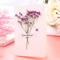 Detail of pink card with purple dried baby's breath flowers and especially for you tag - Purple Gypsophila - White Card