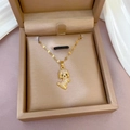 Gold-plated necklace with a crystal-encrusted puppy pendant displayed in a jewelry box - Golden Dog (E203)