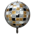 Detail of 4D silver and gold disco ball balloon with metallic reflective square patterns - 22 Inch / Black Gold