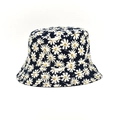 Cappello da pescatore reversibile con stampa margherite blu navy e dettagli gialli - M / Stampa Margherita Blu Navy