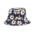 Cappello da pescatore blu navy reversibile con stampe floreali tropicali bianche per l'estate - M / Stampa Floreale Tropicale Blu Navy