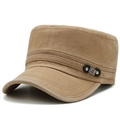 Khaki heren legerpet van gewassen canvas met decoratieve metalen accenten en merk - Beige