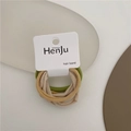 Detailed view of elastic earth tone hair ties in green and khaki on a paper card - Mixed Bean Green