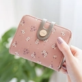Damen Kurzgeldbörse aus rosa Kunstleder mit elegantem lila Blumendruck und Reißverschluss - Altrosa
