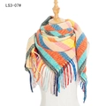Colorful striped fringe scarf in orange, pink, and blue tones for autumn and winter - Yellow (FS3-05#)