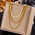Elegant multi-layered gold titanium steel chain necklace set on a beige display stand - Multi-layer Metal Chain Layering Necklace (N1791)