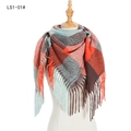 Châle à carreaux orange, bleu et gris avec franges pour l'automne et l'hiver - Orange (FS1-01#)