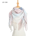 Écharpe à carreaux et franges en rose pâle, bleu clair et blanc crème doux - Beige (FS1-03#)