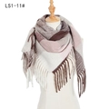 Écharpe à carreaux et glands en crème, rose et gris, pashmina d'hiver pour femmes - Marron (FS1-11#)