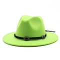 Chapeau Fedora vert fluo en laine avec ruban noir et boucles métalliques argentées gravées - Vert Fluorescent
