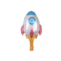Silver rocket shaped foil balloon with blue and gold accents for space themed party decor - Mini Rocket Balloon