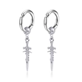 Punk silver clip-on earrings with cross sword pendant for men and women without piercing - Ear Clip / Pair / Steel