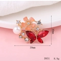 Elegant gold butterfly brooch with red crystal, pink flower, and pearl detailing - D931 Pearl Flower Butterfly