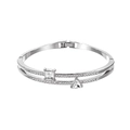 Bracciale a doppio strato in argento con cristalli di zircone quadrati e triangolari - Stile Quadrato Geometrico Argento (0164)