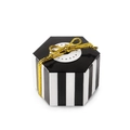 Scatola regalo esagonale mini con strisce bianche e nere, coperchio nero e fiocco dorato - Strisce Bianche e Nere