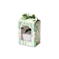 Faltbare Geschenkbox mit Kaktusmuster, klarem PVC-Fenster und grüner Seidenschleife - Rosa Karton Kaktusmuster / 9.8*6.7*12.5cm