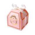Pink hexagonal gift box with gold foil stamping and a white ribbon bow on white background - 9x9x10cm / Pink