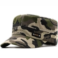 Classic jungle camouflage flat top military cap with sport leather patch for outdoors - Adjustable / Brown Camouflage