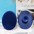 Set of two dark blue silicone face brushes with fine massage bristles and suction cup - Navy Blue