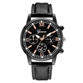 Men's ultra-thin business watch with black leather strap and Roman numeral dial - Black Strap Black Dial