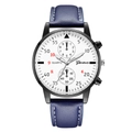 Slank zakelijk herenhorloge met zwarte kast, witte wijzerplaat en blauwe lederen band - Blauw