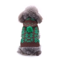 Brown knit dog sweater with green geometric patterns and a plush pom-pom hood - Green/Geometric