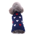 Navy blue knitted dog sweater featuring red and white heart patterns on the back - Blue/Hearts