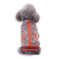Knitted dog Christmas sweater with grey, orange and navy blue striped patchwork pattern - Grey/Patchwork