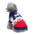 Christmas dog sweater with navy blue reindeer and snowflake knit patterns for pets - Blue/Reindeer