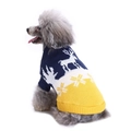 Blue dog sweater with white elk and yellow snowflake knit patterns for Christmas - Yellow/Reindeer