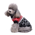 Striped knit Christmas dog sweater in red, black, and grey geometric pattern - Black/Patchwork