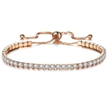 Rose gold adjustable tennis bracelet with sparkling round cubic zirconia stones - Rose Gold