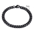 Detail view of 7mm black Cuban link chain bracelet with polished stainless steel finish - 7mm Black