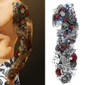 Full arm temporary tattoo with skull, red rose, and vintage pocket watch design TQB-05 - Skull Rose Clock Dove Style (TQB-05)