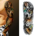Sugar skull and rose full arm temporary tattoo sticker with black and gray finish - Day of the Dead Woman Reaper Style (TQB-11)