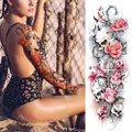 Waterproof full arm temporary tattoo with skull, red rose and gothic cross design - Skull Pink Rose Cross Style (TQB-15)