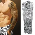 Waterproof full arm temporary tattoo featuring dark punk goat and clock gear design - Mechanical Bio Sheep Head Clock Style (TQB-24)