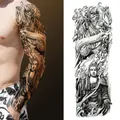 Full arm temporary tattoo featuring Sun Wukong and Buddha in detailed black and gray ink - Monkey King Sun Wukong Style (TQB-29)