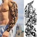 Full arm temporary tattoo TQB-28 featuring black and white Buddhist art and deity design - Oriental Buddha Lotus Style (TQB-28)