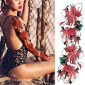 Temporary full arm tattoo with red and white flowers design, waterproof body art sticker TQB-40 - Red and White Realistic Floral Style (TQB-40)