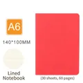 Red A6 ruled notebook with stitched spine for students, 140x100mm size and 60 pages - A6 Lined Notebook / Red