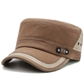 Berretto militare piatto marrone scuro in tela con cuciture beige e metallo - Regolabile / Marrone