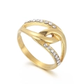 Verstellbarer Blattring in Gold-Optik mit funkelndem Kristallbesatz und Design - Größe 7 / Gekreuzter Twist Strass-Stil (KR100618-LK)