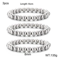 3er-Set silberne Stretch-Armbänder mit 8-mm-Perlen und einer Länge von 16 cm - 3er-Set Silber Perlenarmband 8mm (KB160800-Z)